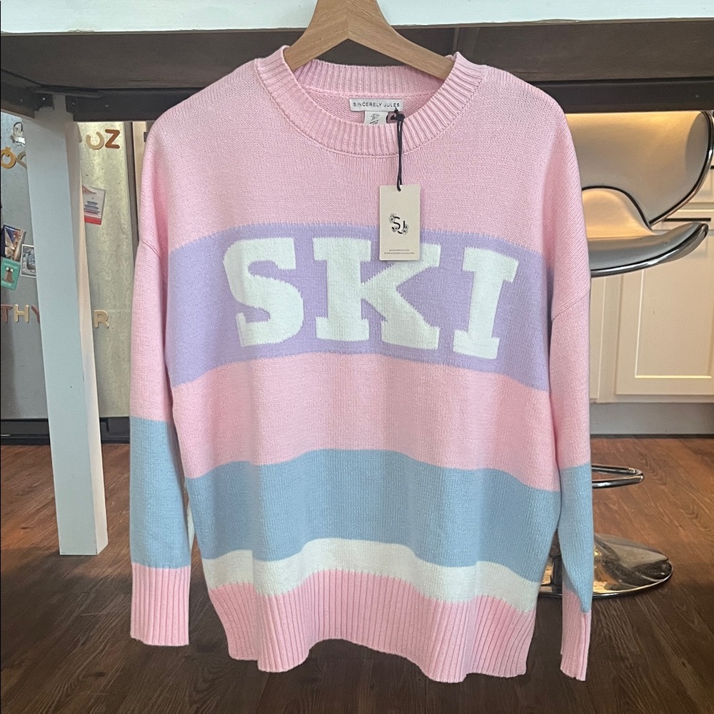 Sincerely Jules Ski sweater Pink stripe cotton oversized cozy NWT size small